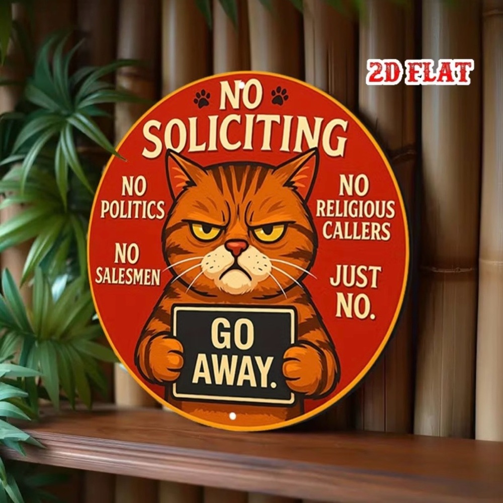 Grumpy Cat Metal No Soliciting Sign - Orange Red Graphic - Picture 6 of 9